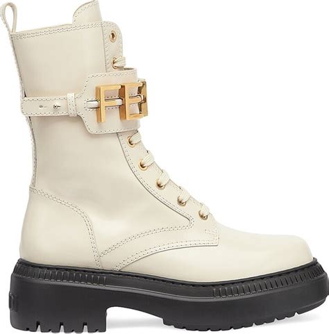 fendi logo leather lug-sole combat boots|Boots & Booties .